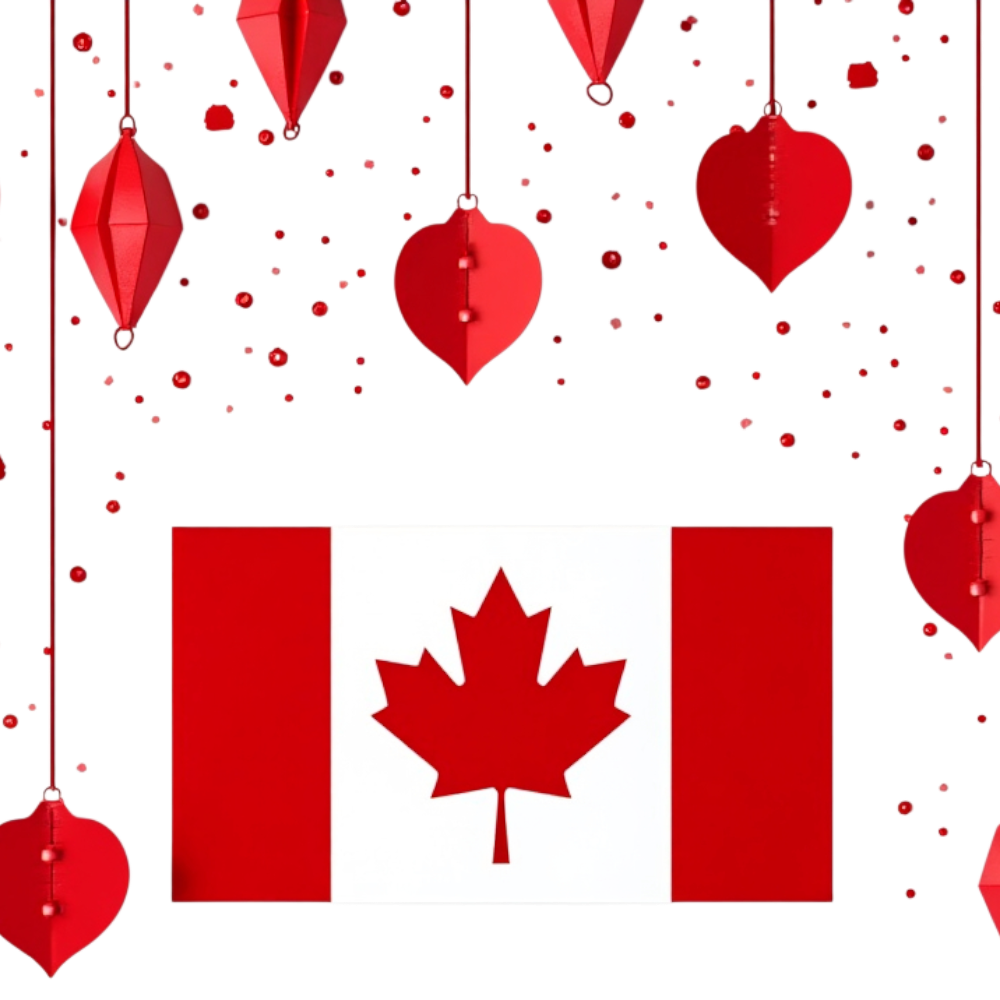 Canadian Flag & Festive Red Ornaments on Black Background - Anniversary Of The Statute Of Westminster 8
