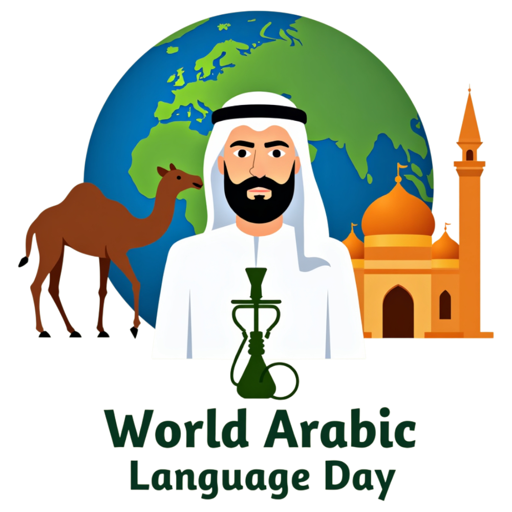 World Arabic Language Day Global Celebration. Arab Man, Camel, Mosque, Shisha. - Arabic Language Day 11