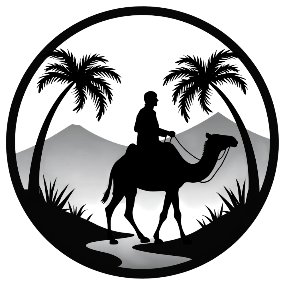 Camel Rider Silhouette in Desert Landscape - Vector Art - Arabic Language Day 21