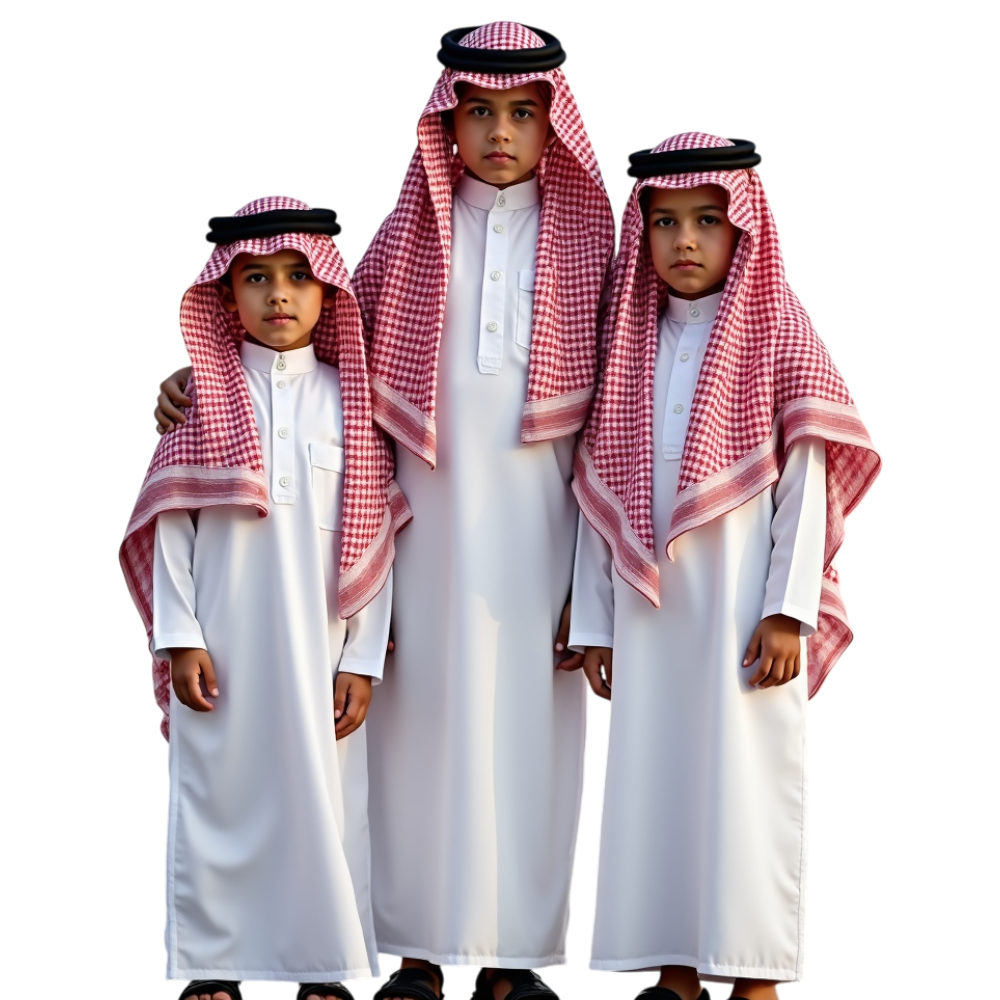 Middle Eastern Boys: Traditional Thobe & Keffiyeh. Arab Children's Cultural Portrait. - Arabic Language Day 24