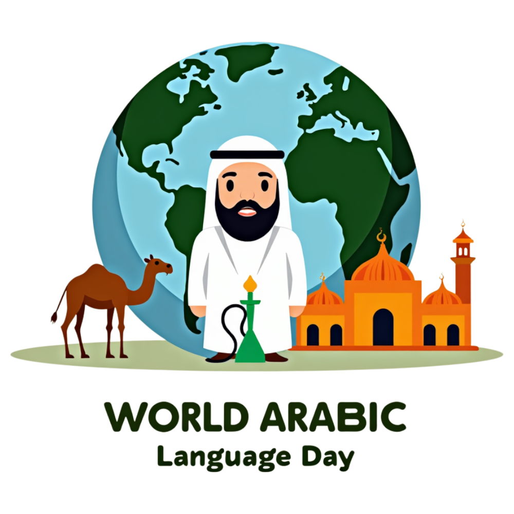 World Arabic Language Day Global Celebration: Man, Camel, Mosque, Earth Illustration - Arabic Language Day 30