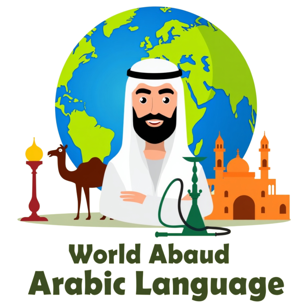 Global Arabic Culture & Language Concept Illustration: Middle Eastern Man, Earth, Mosque, Camel, Shisha - Arabic Language Day 31