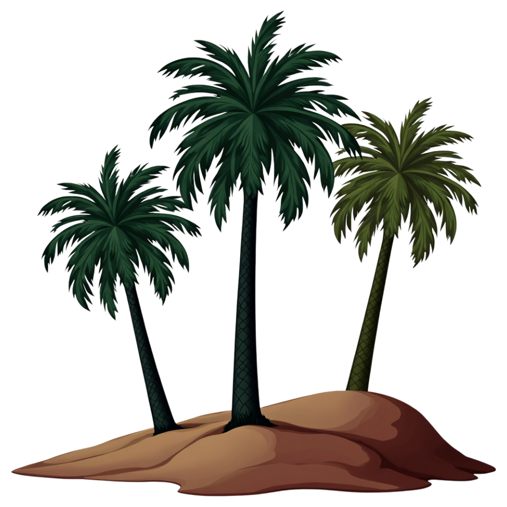 Three Tropical Palm Trees on Sand Mound Illustration - Arabic Language Day 8