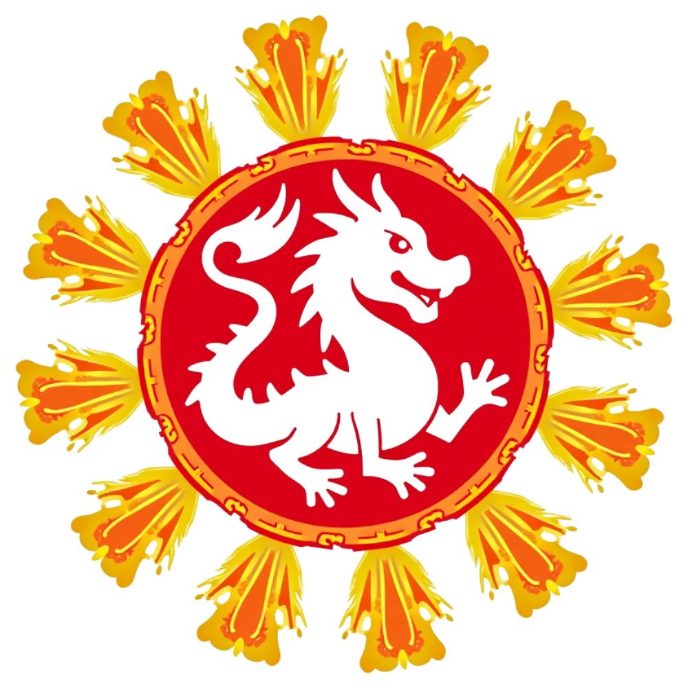 Chinese Dragon Emblem with Radiant Golden Petals - Bhutan National Day 1