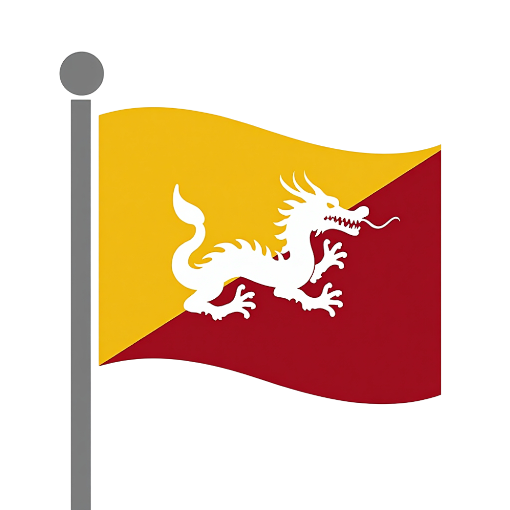 Bhutan National Flag Waving on Pole. Golden Yellow, Red, White Druk Dragon. Patriotic Country Symbol. - Bhutan National Day 10