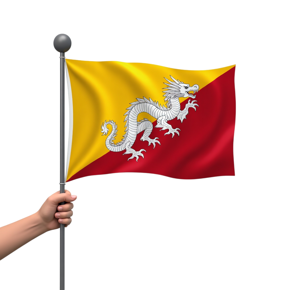 Bhutan National Flag Waving Held by Hand on Flagpole - Bhutan National Day 12
