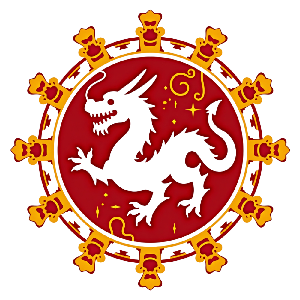Vibrant Chinese Dragon Emblem in Ornate Golden and Red Circular Design - Bhutan National Day 15