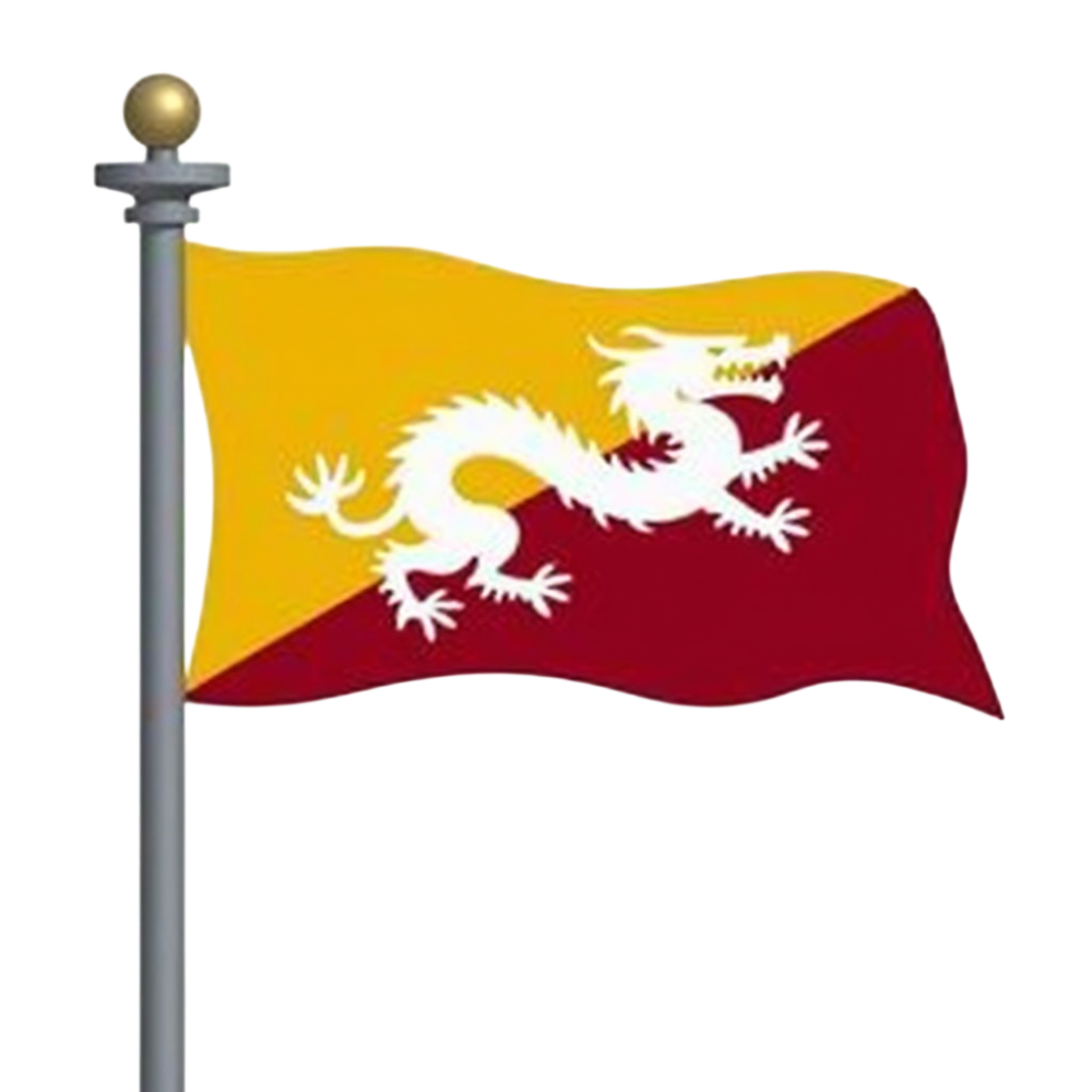 Bhutan National Flag Waving with Druk Dragon on Pole - Patriotism & Cultural Symbol - Bhutan National Day 18