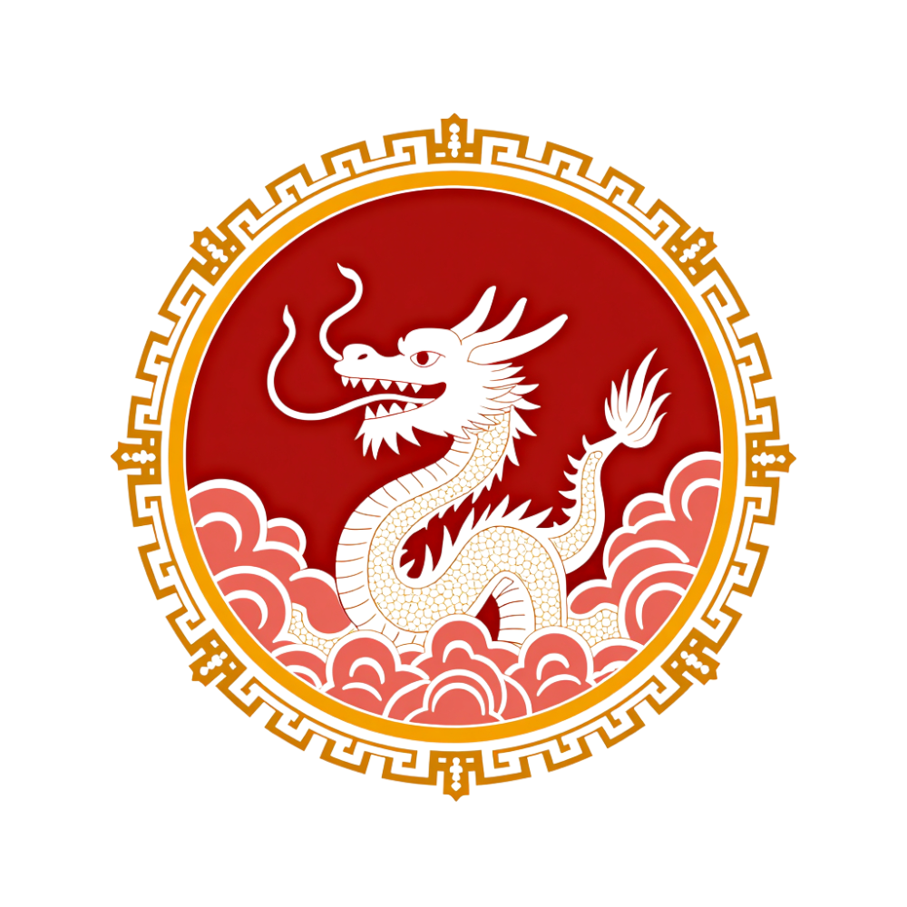 Traditional Asian Dragon Symbol in Red and Gold Circular Emblem - Bhutan National Day 19