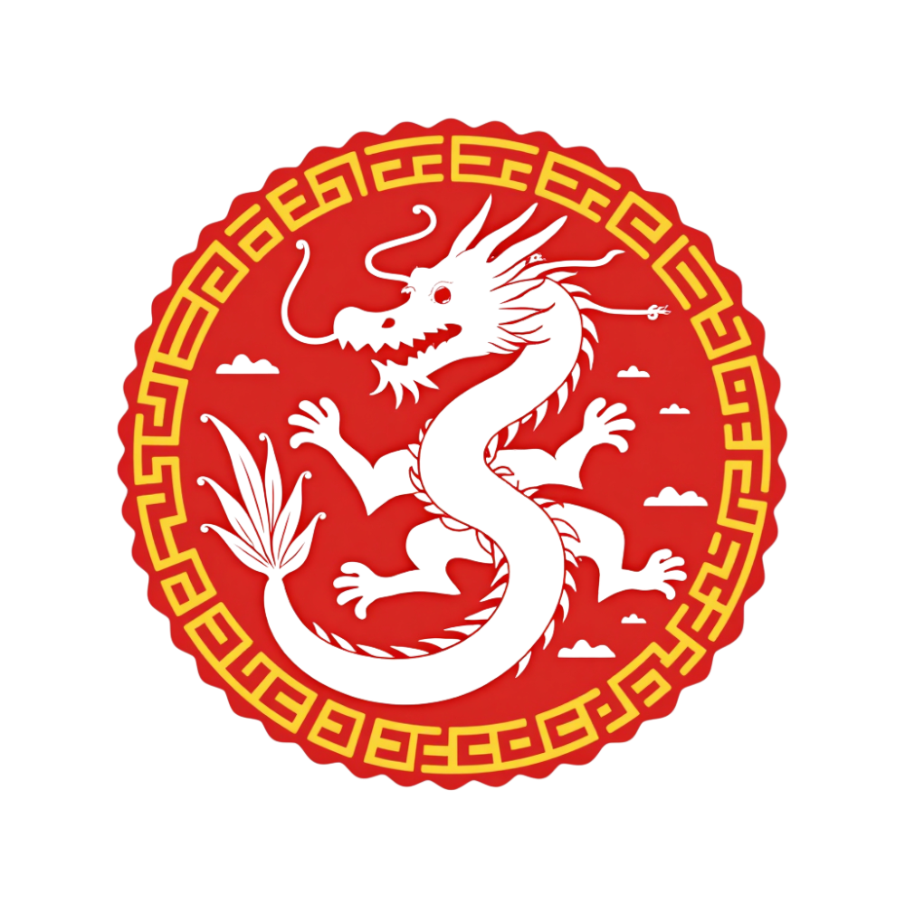 Traditional Chinese Dragon Symbol in Red and Gold Circular Pattern - Bhutan National Day 22