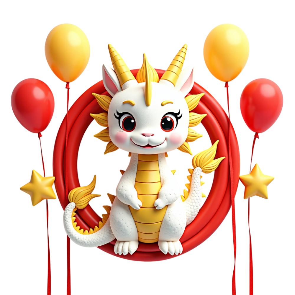 Joyful Dragon Character for Lunar New Year Celebration. Festive Mascot with Red and Gold Balloons. - Bhutan National Day 34