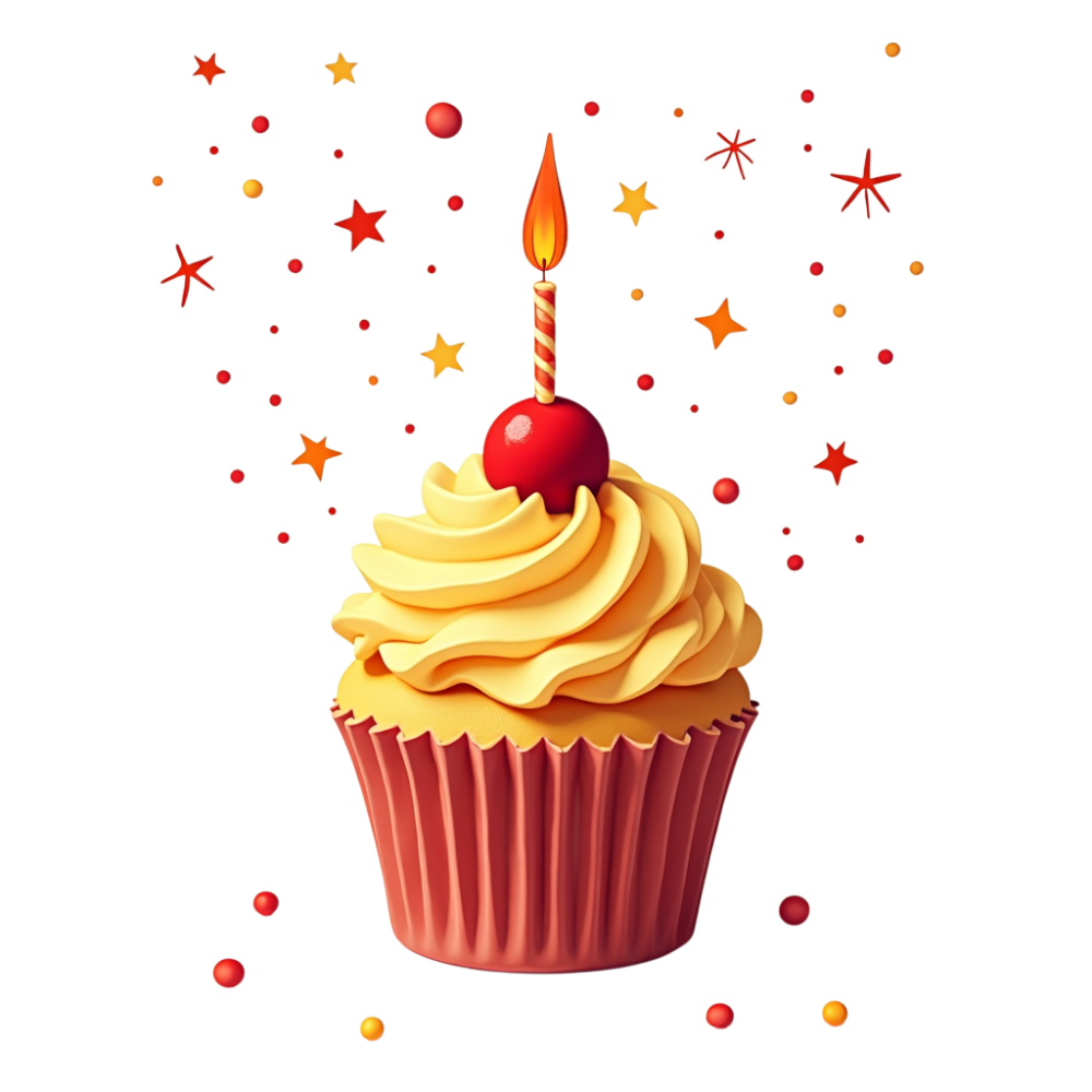 Celebration Cupcake with Lit Candle and Festive Stars - Bhutan National Day 36