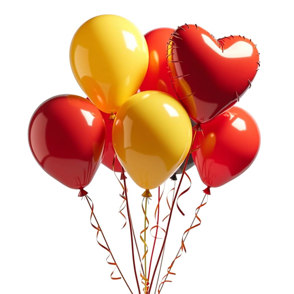 Vibrant Red and Yellow Celebration Balloons with a Heart Shape on Dark Background - Bhutan National Day 38