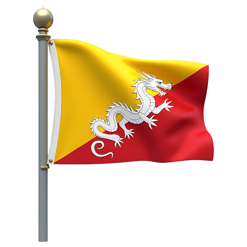 Bhutan National Flag Waving on a Flagpole - Bhutan National Day 4