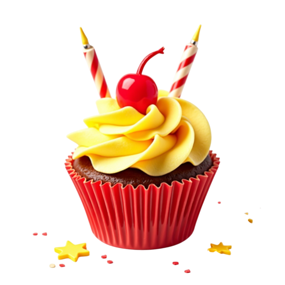 Festive Birthday Cupcake with Yellow Frosting, Red Cherry & Striped Candles - Bhutan National Day 40