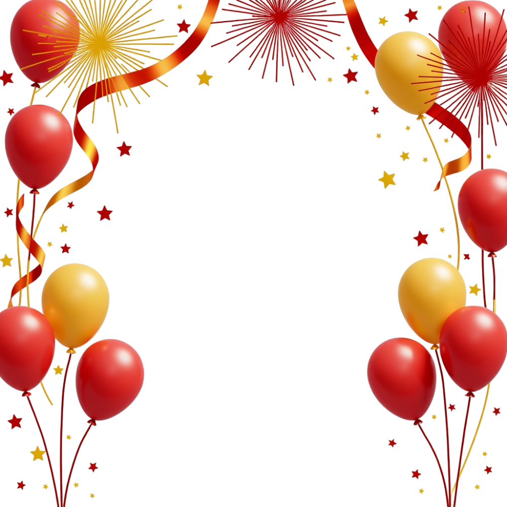 Festive Red Gold Celebration Border: Balloons, Ribbons, Fireworks & Stars Frame - Bhutan National Day 42