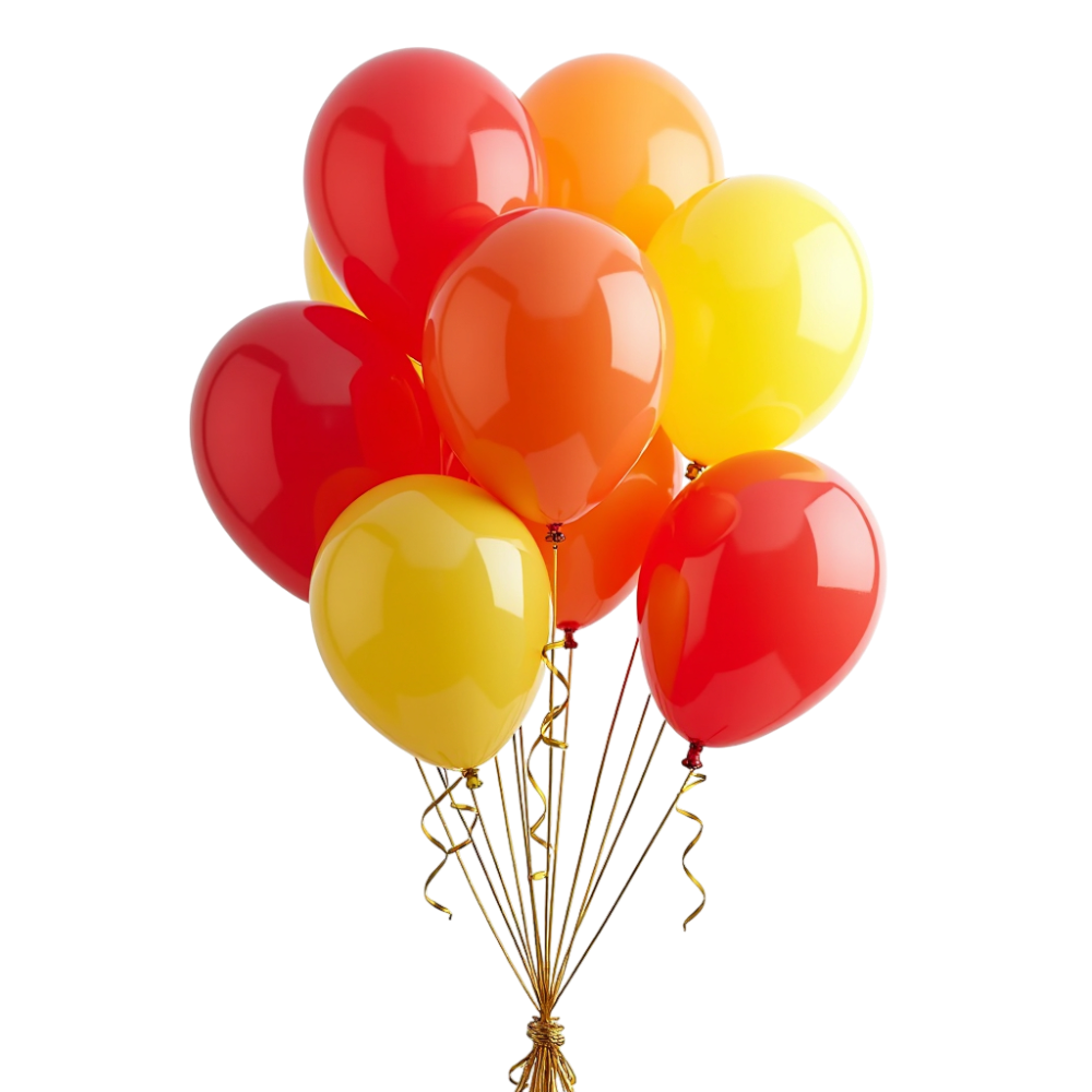 Vibrant Red Orange Yellow Balloons Bunch with Golden Ribbons for Celebrations - Bhutan National Day 43