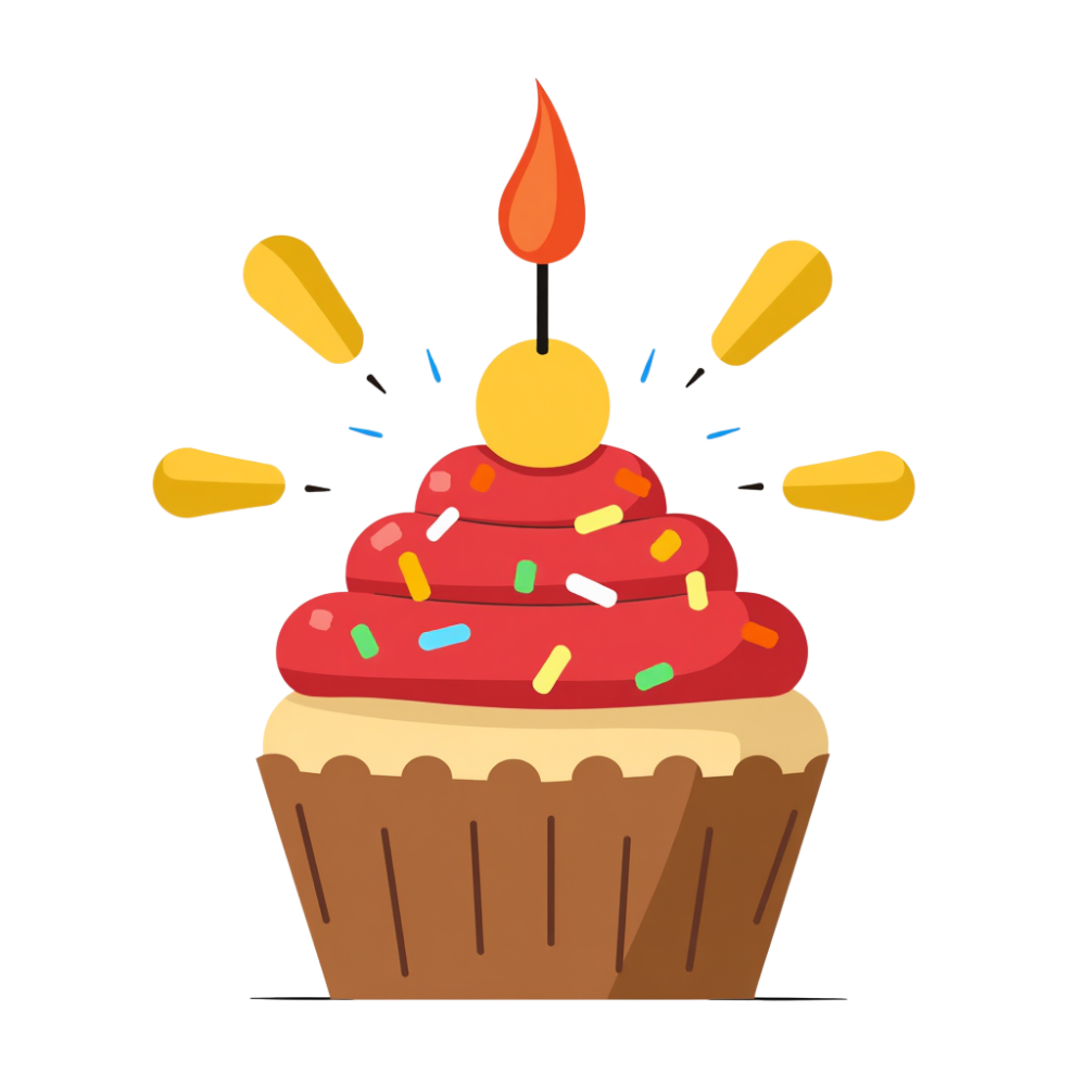 Sweet Birthday Cupcake Illustration. Red Frosted Treat with Candle, Sprinkles, and Festive Sparkle. - Bhutan National Day 44