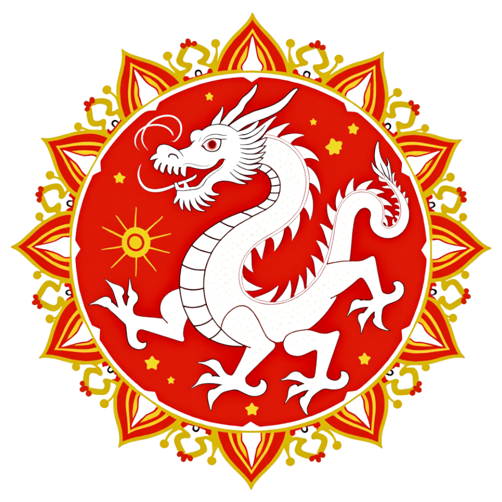 Vibrant Chinese Dragon Emblem in Red and Gold Mandala Design - Bhutan National Day 6
