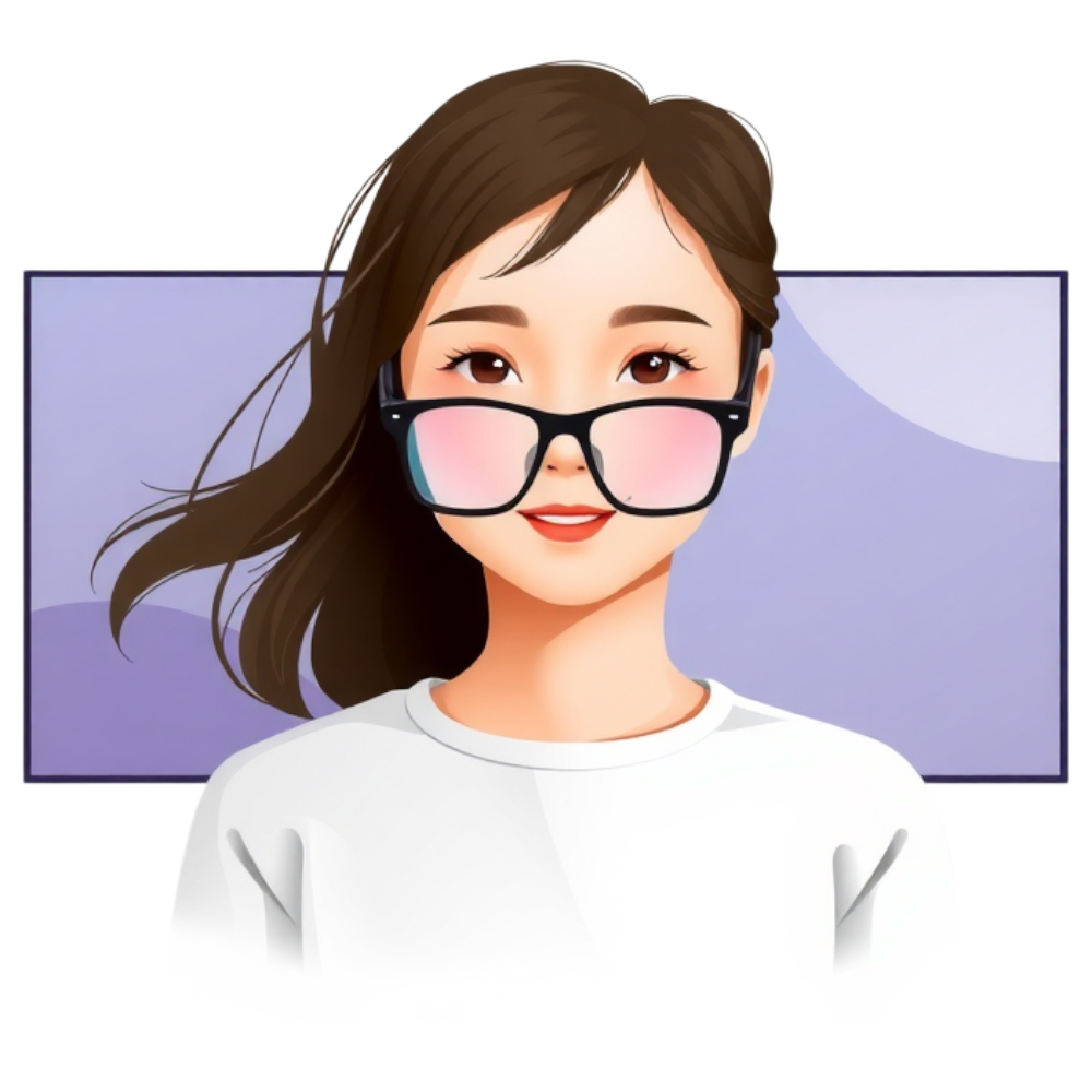 Smiling Young Woman Illustration Wearing Glasses and White Shirt - Bifocals At The Monitor Liberation Day 12