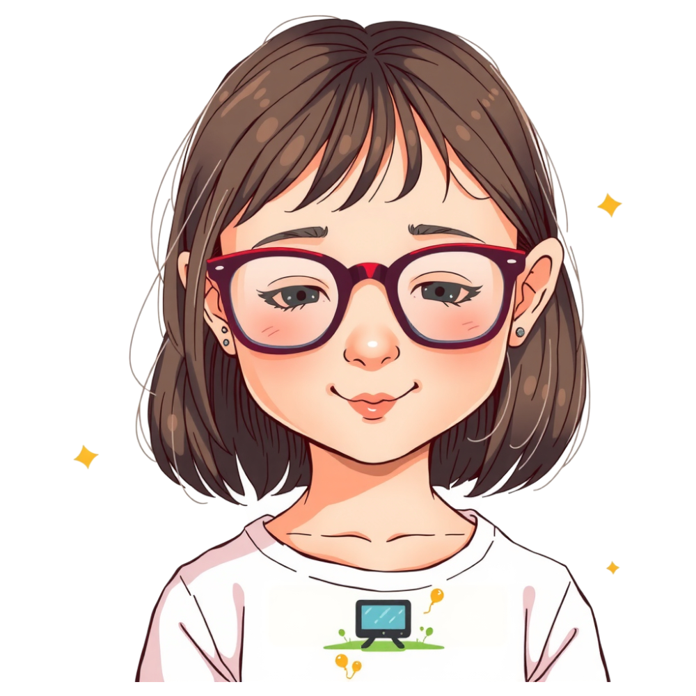Smiling Cartoon Girl Wearing Glasses. Young Female Character. Learning and Technology Illustration. - Bifocals At The Monitor Liberation Day 20
