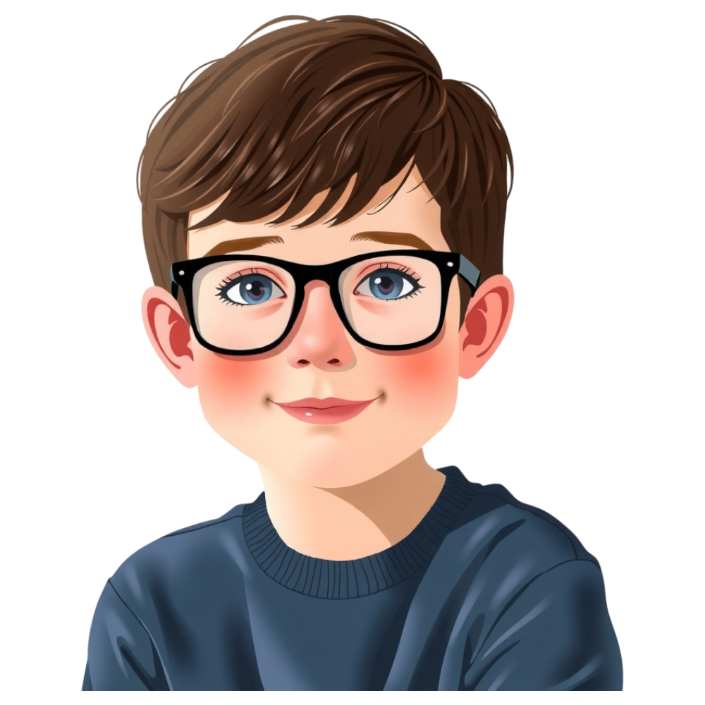 Smiling Cartoon Boy with Eyeglasses Illustration - Bifocals At The Monitor Liberation Day 21