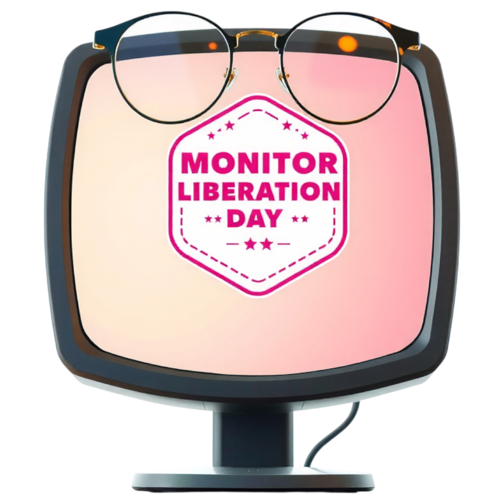 Monitor Liberation Day. Eyeglasses on Computer Screen Promoting Digital Detox and Screen Breaks. - Bifocals At The Monitor Liberation Day 23