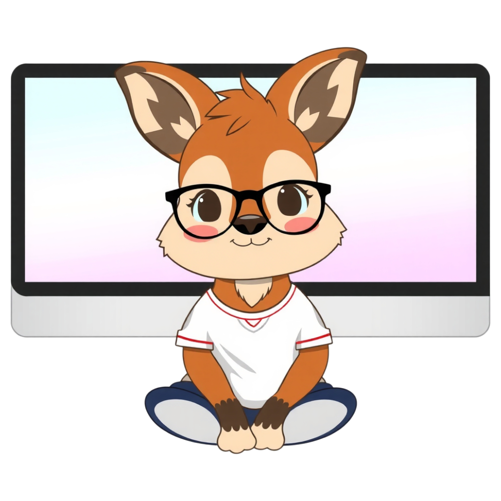 Smart Fox Character with Glasses by Computer Monitor Vector Illustration - Bifocals At The Monitor Liberation Day 3