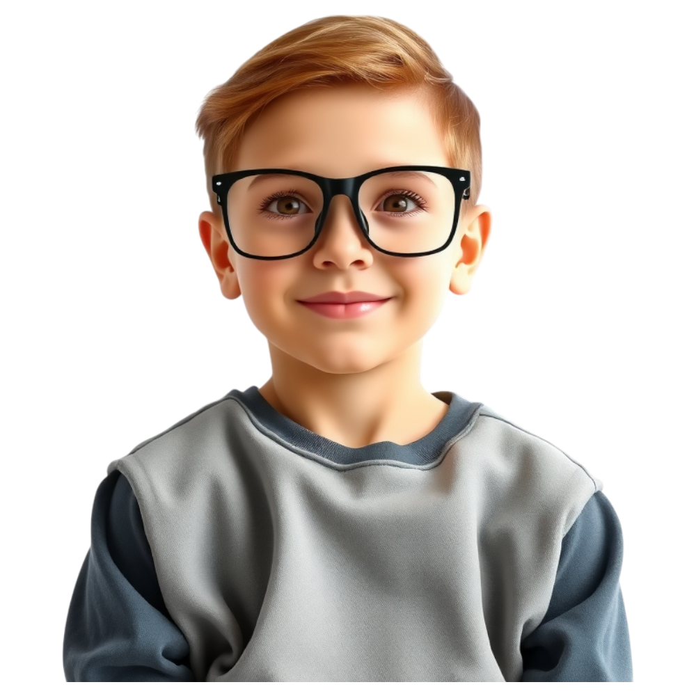 Smiling Child in Eyeglasses Looking at Camera - Bifocals At The Monitor Liberation Day 30