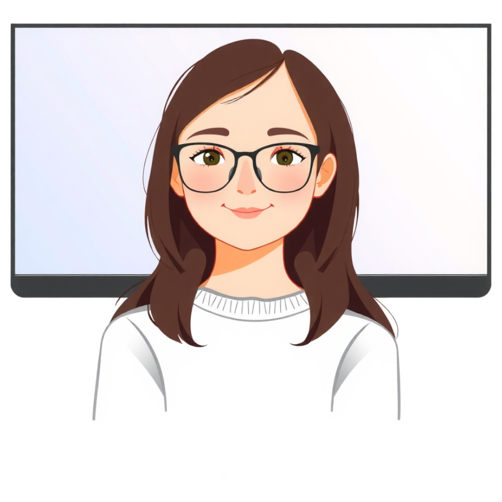 Friendly Illustrated Woman with Glasses and Blank Screen - Bifocals At The Monitor Liberation Day 31