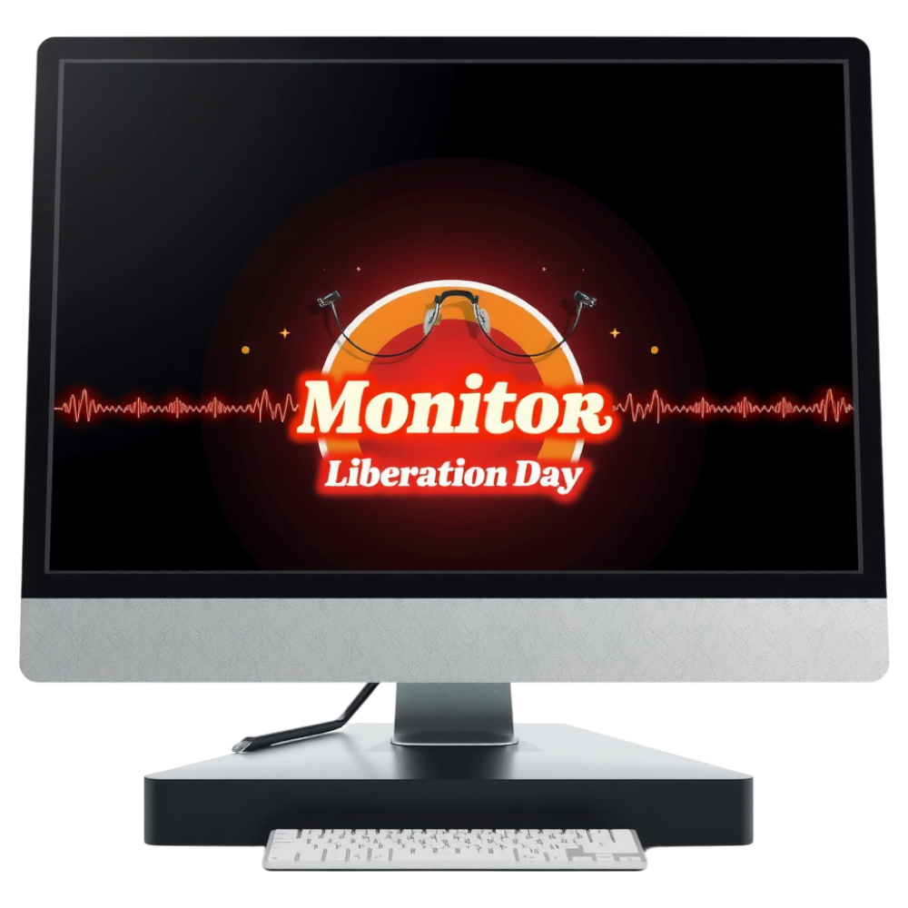 Modern Desktop PC Screen with Monitor Liberation Day Event Graphic - Bifocals At The Monitor Liberation Day 4