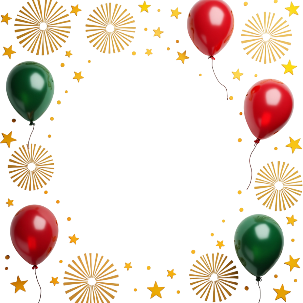 Festive Balloons & Stars Celebration Frame on Dark Canvas with Gold Ornaments - Burkina Faso Republic Day 13