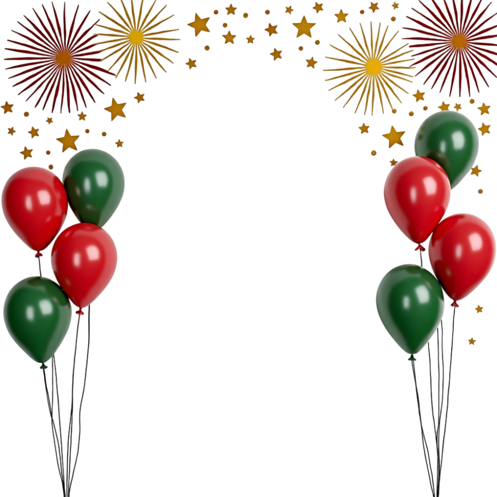 Festive Balloons Stars Fireworks Decoration Black - Burkina Faso Republic Day 18