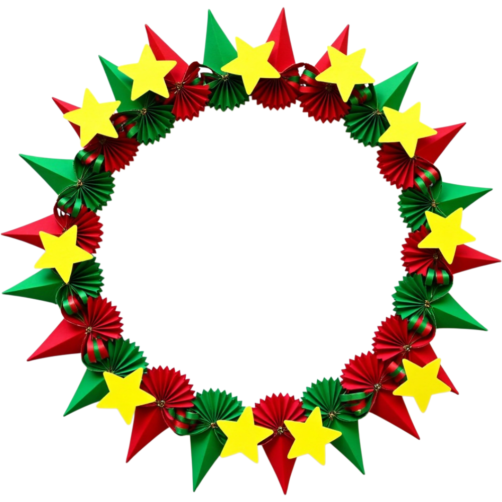 Festive Red Green Star Wreath Frame. Holiday Celebration Border with Paper Decor. - Burkina Faso Republic Day 19