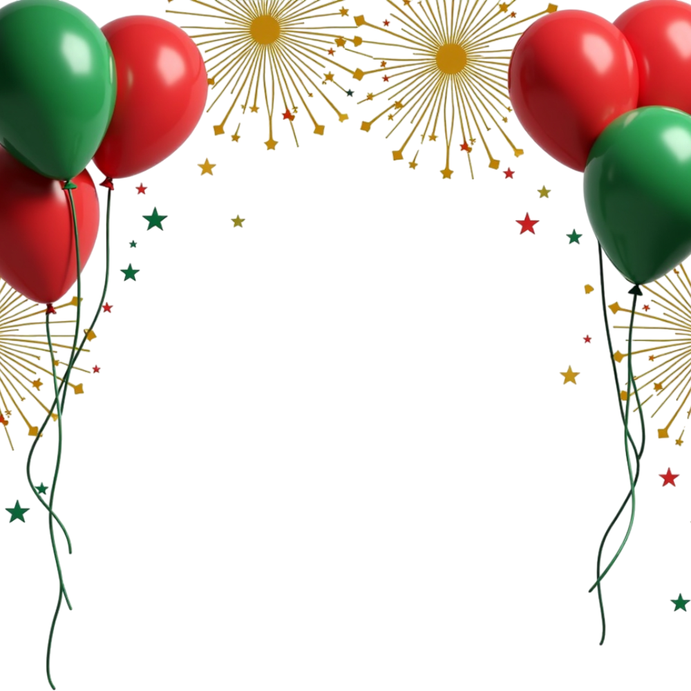 Festive Red Green Balloons and Golden Fireworks Arch - Burkina Faso Republic Day 22