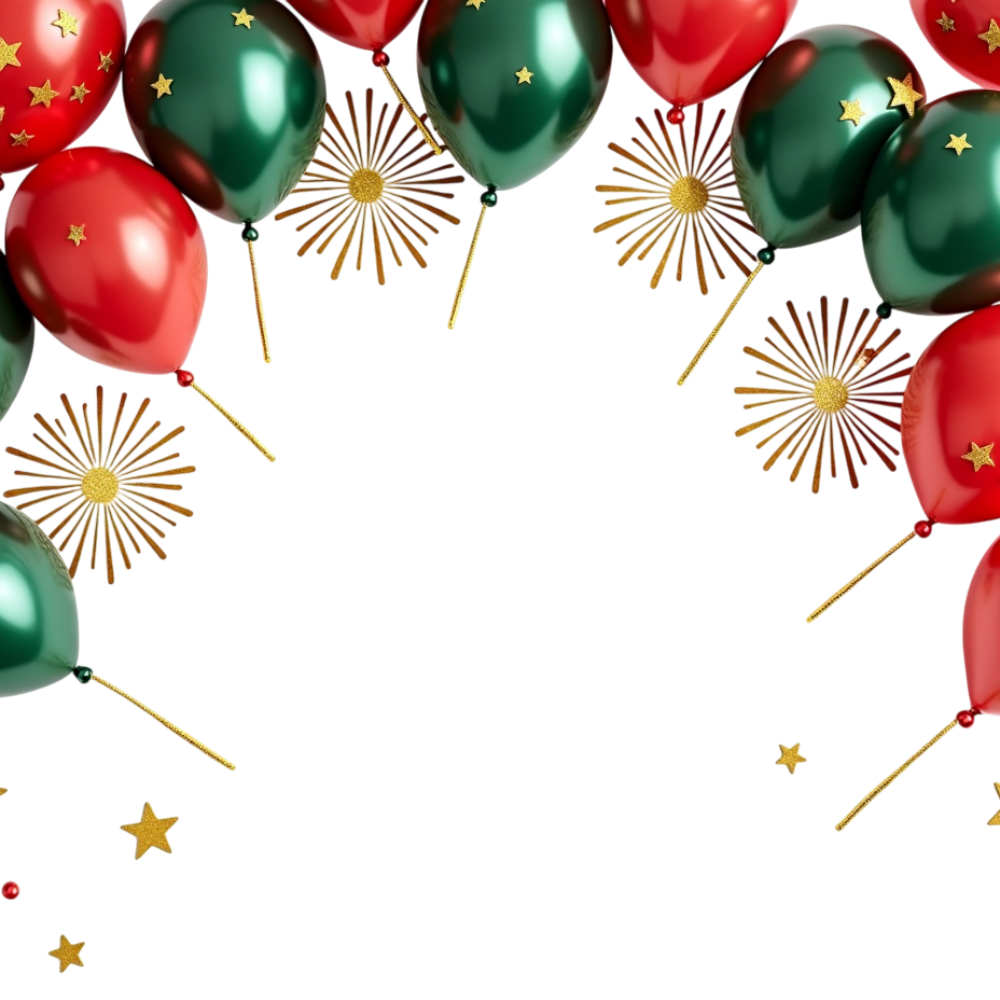 Festive Red Green Balloons & Golden Bursts on Black for Holidays - Celebration Border Design - Burkina Faso Republic Day 5