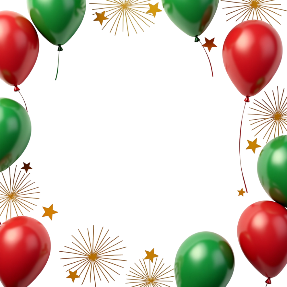 Celebration Frame with Red Green Balloons, Golden Stars & Bursts. Holiday Party Border. - Burkina Faso Republic Day 9