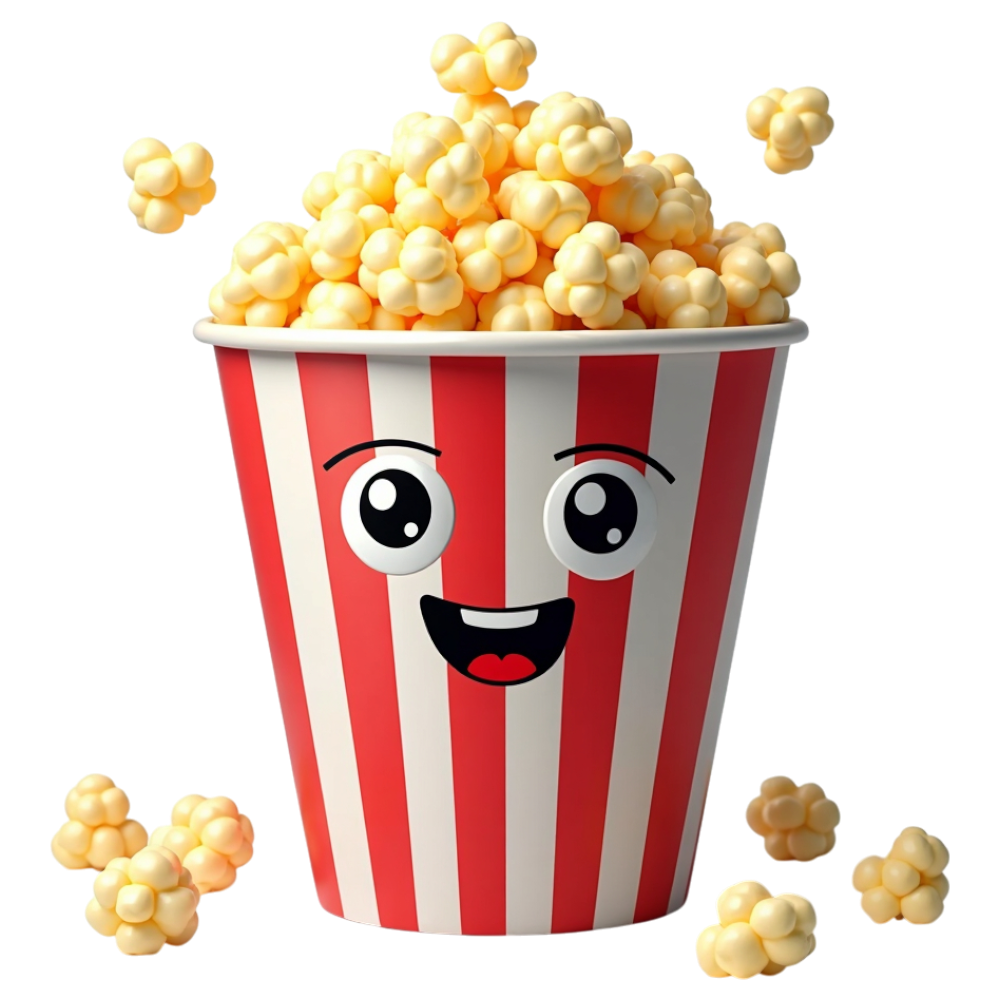 Happy Cartoon Popcorn Bucket with Flying Kernels - Movie Snack Fun Illustration - Business Of Popping Corn Day 15