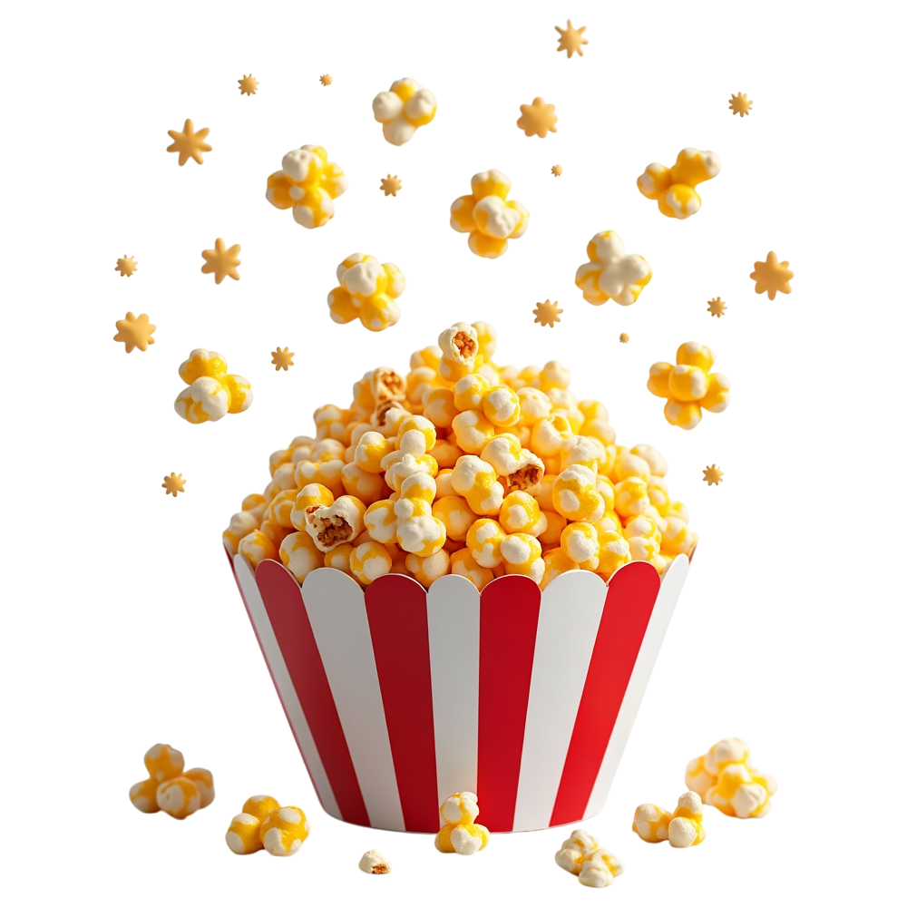 Golden Popcorn Overflowing from Striped Container with Falling Kernels - Business Of Popping Corn Day 23