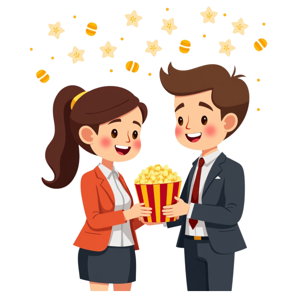 Business People Enjoying Popcorn Together: Entertainment and Leisure Illustration - Business Of Popping Corn Day 9