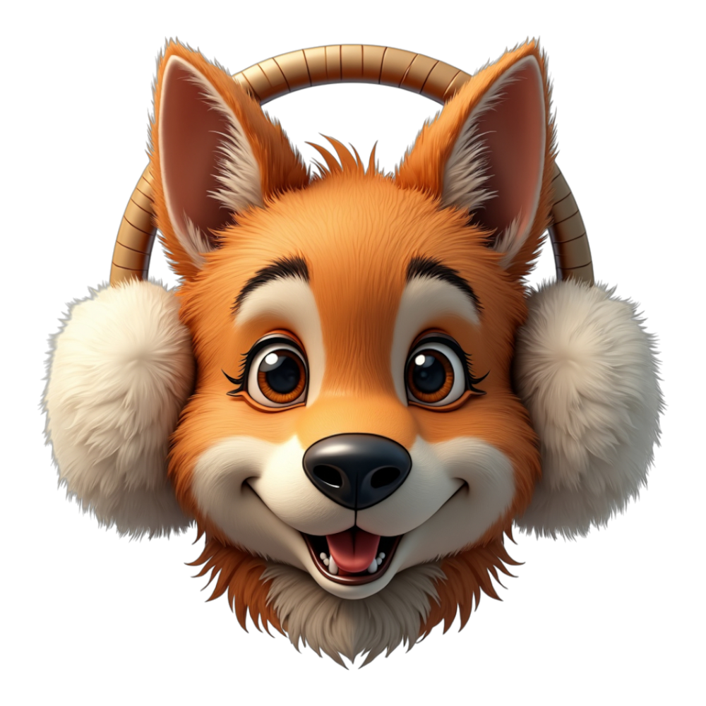 Happy Animated Fox Character Wearing Winter Earmuffs - Chester Greenwood Earmuff Day 1