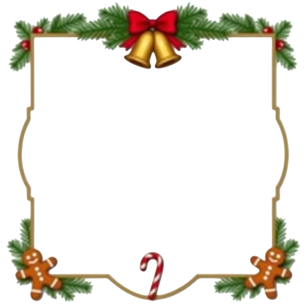 Festive Christmas Holiday Frame: Gingerbread, Bells, Pine & Candy Cane Border - Christmas Card Day 1