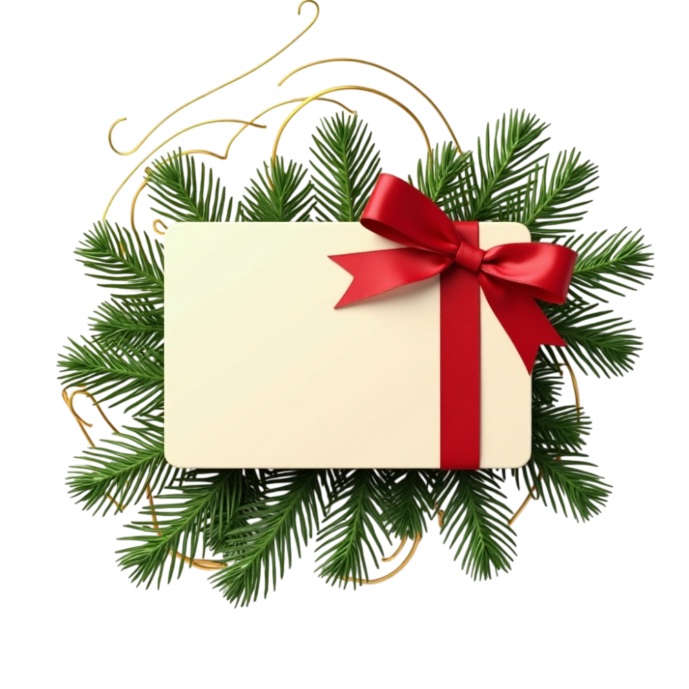 Festive Blank Card with Red Bow, Evergreen Branches & Gold Accents. Holiday Greeting Template. - Christmas Card Day 11