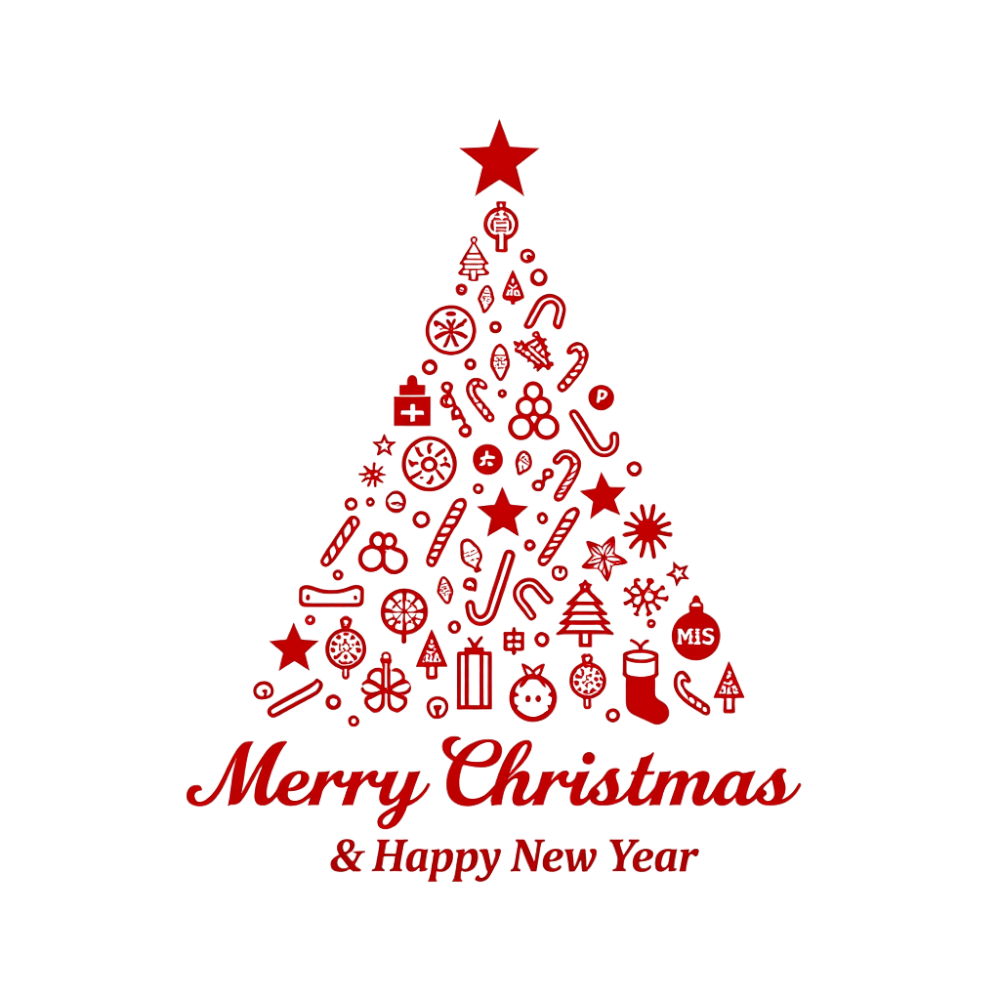 Festive Red Christmas Tree with Icons and Holiday Greeting - Christmas Card Day 14