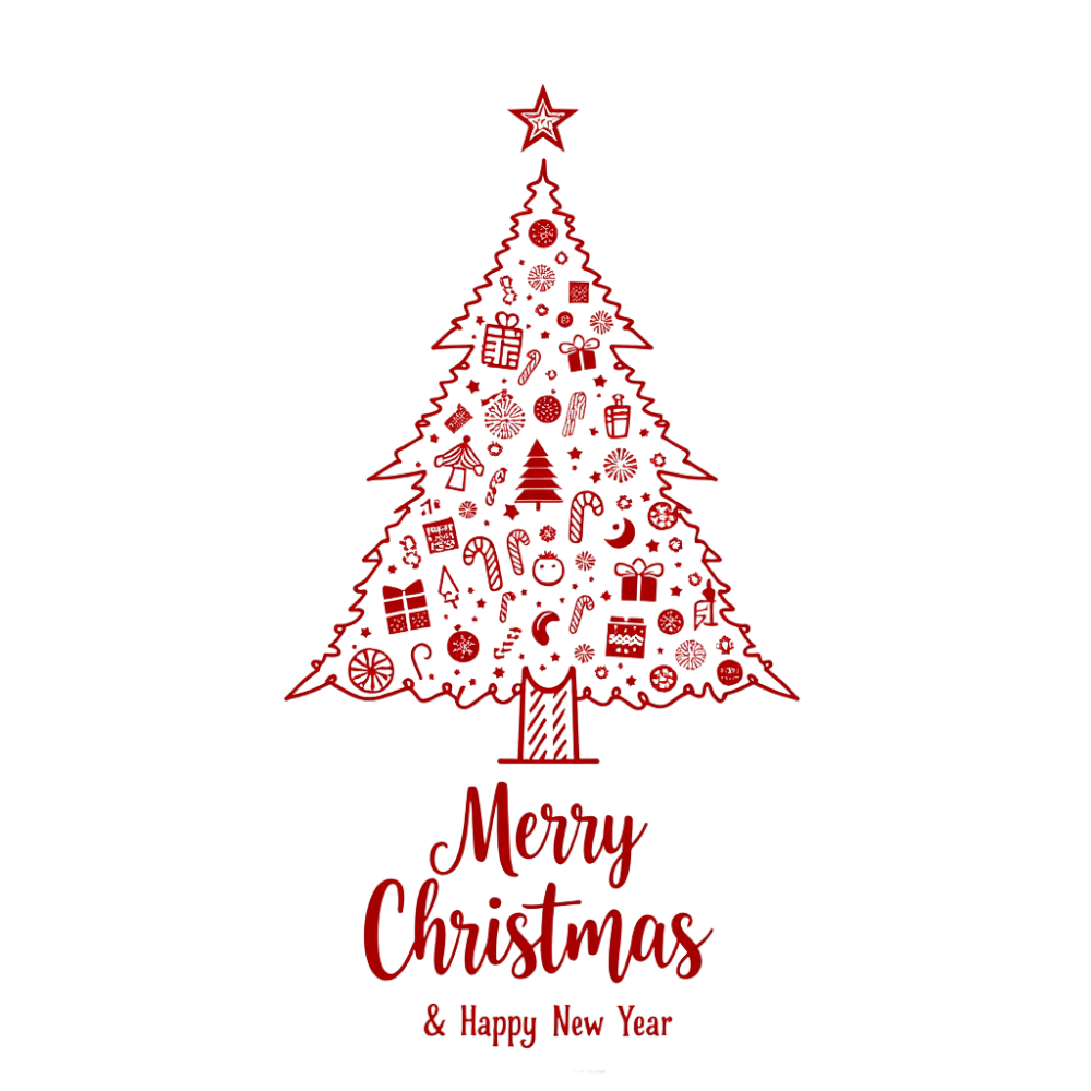 Merry Christmas & Happy New Year Greeting with Festive Tree Illustration and Decorative Icons - Christmas Card Day 16