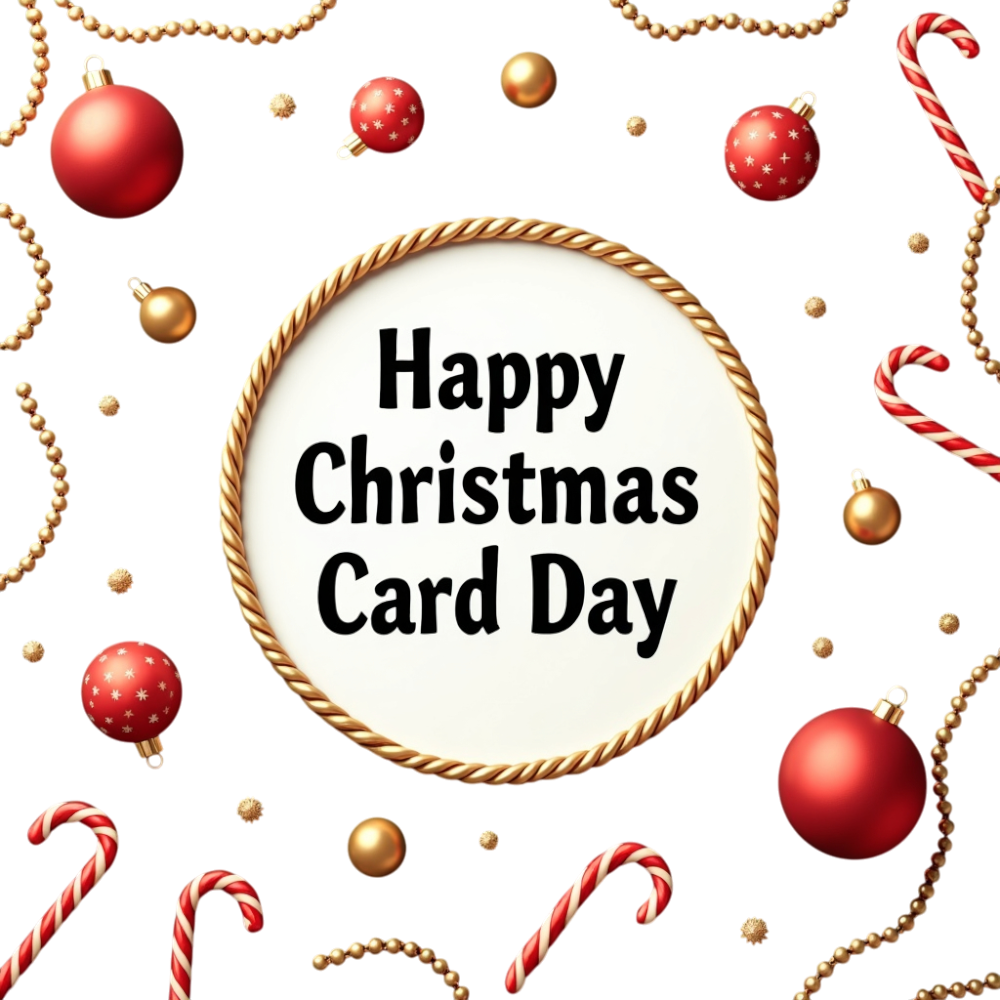 Happy Christmas Card Day: Festive Ornaments, Candy Canes & Gold Garland - Christmas Card Day 17