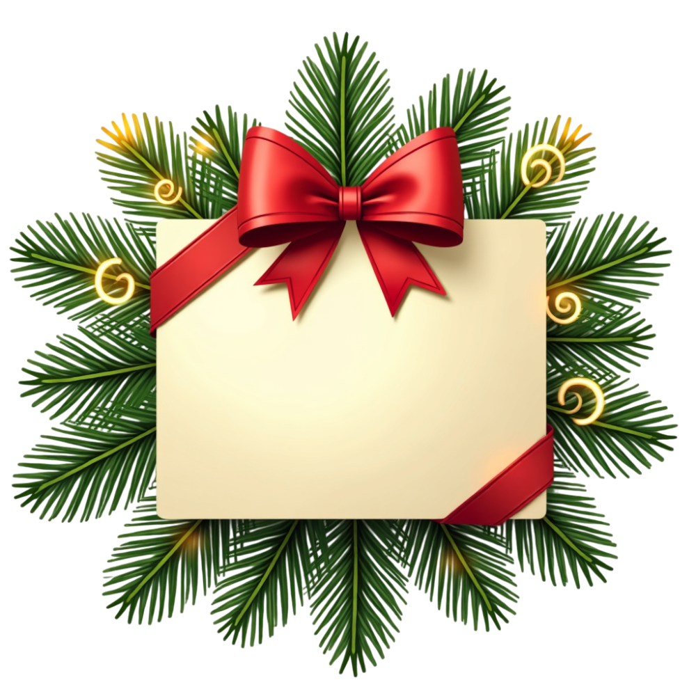 Festive Blank Card with Evergreen Frame & Red Bow - Holiday Message Template - Christmas Card Day 19
