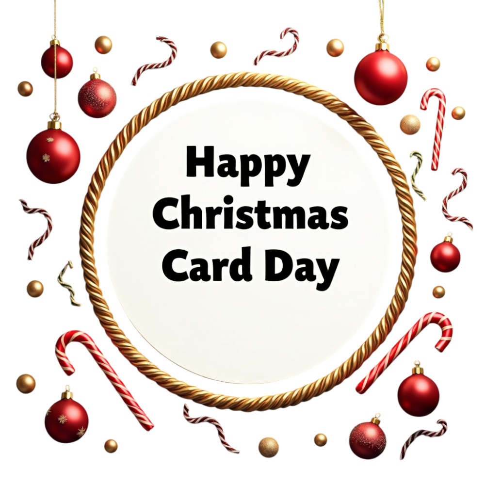 Happy Christmas Card Day Greeting with Festive Baubles and Candy Canes on Black - Christmas Card Day 22