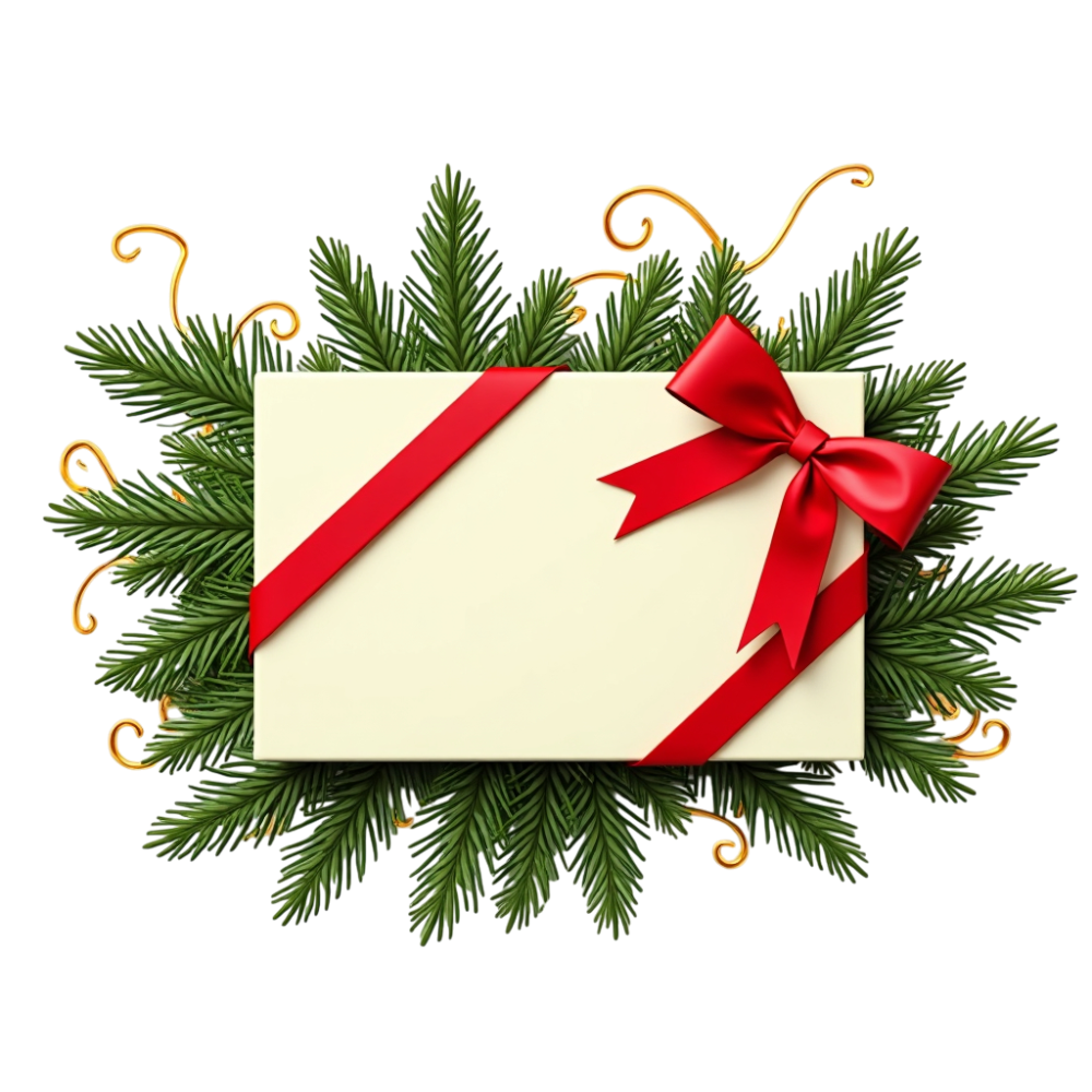 Festive Blank Card with Red Bow and Evergreen Decoration - Christmas Card Day 23