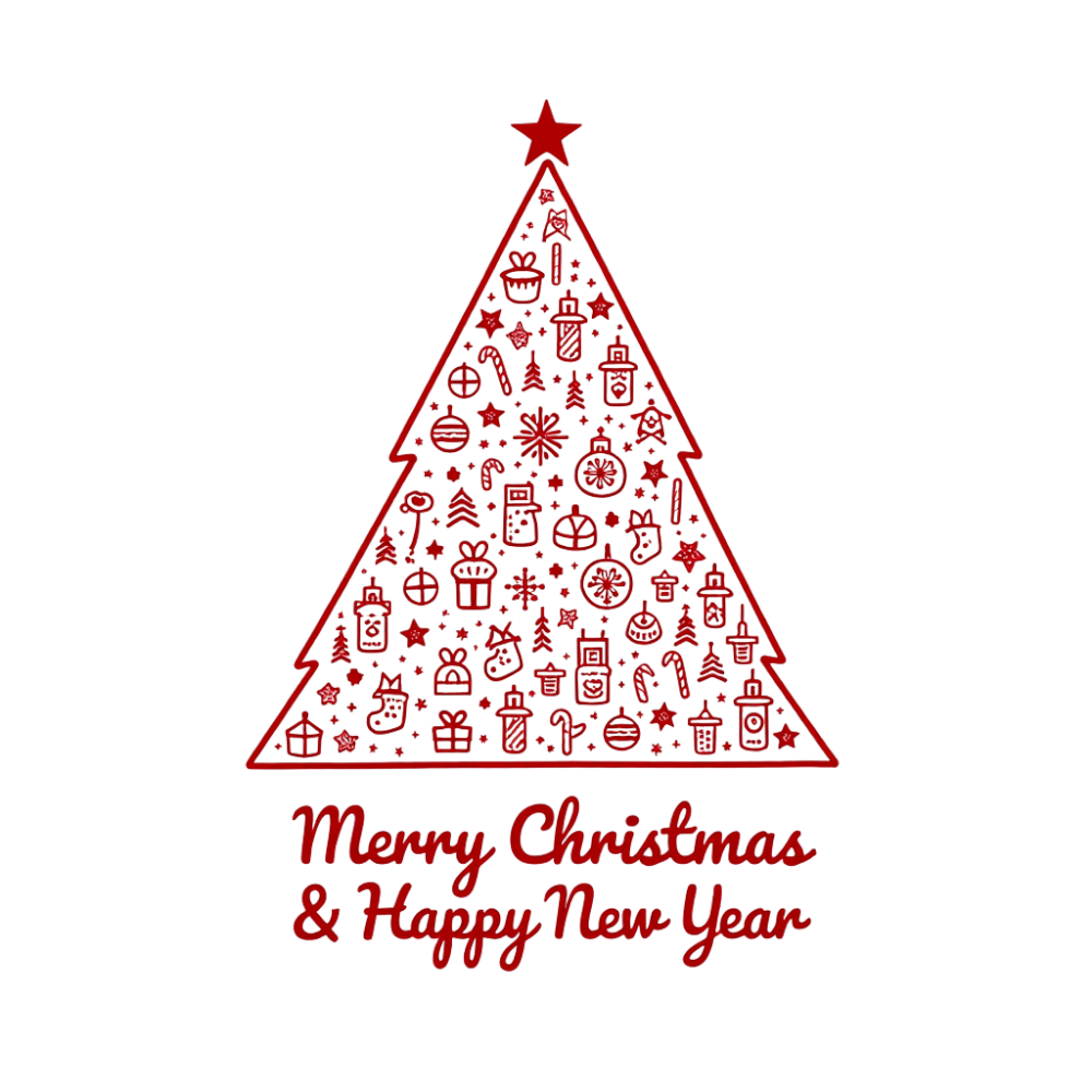 Festive Christmas & New Year Tree with Red Holiday Icons and Greeting Card Design - Christmas Card Day 24